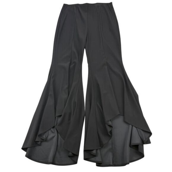 JOSEPH RIBKOFF Silky Knit Flare Hi-low Ruffle Hem Pant Sz 4 Black - Picture 3 of 6